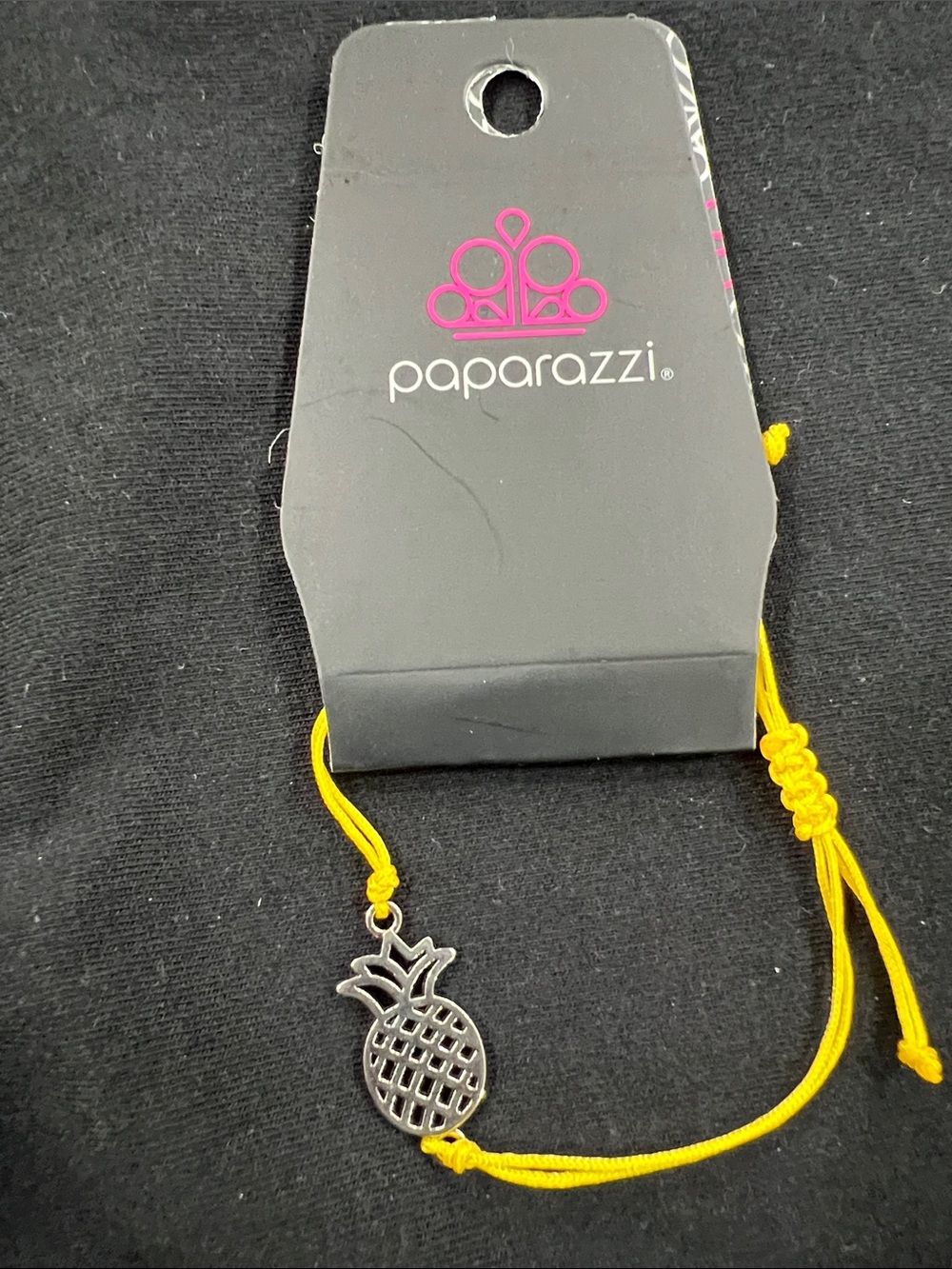 Paparazzi Yellow Cord Bracelet with Silver Pineapple Charm